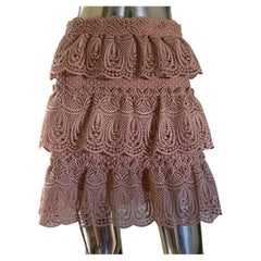 Self-Portrait Tiered Ruffle Blush Coral Guipure Lace Skirt Size 6