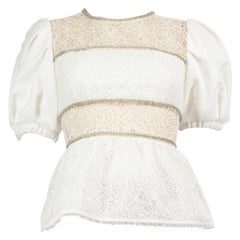 Self-Portrait White Beaded Puff-Sleeve Peplum Top Size XS