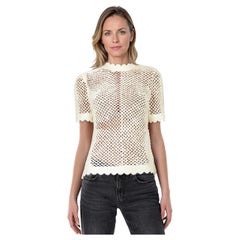 Self-Portrait White Crochet Knit Scallop Trim Top Size S