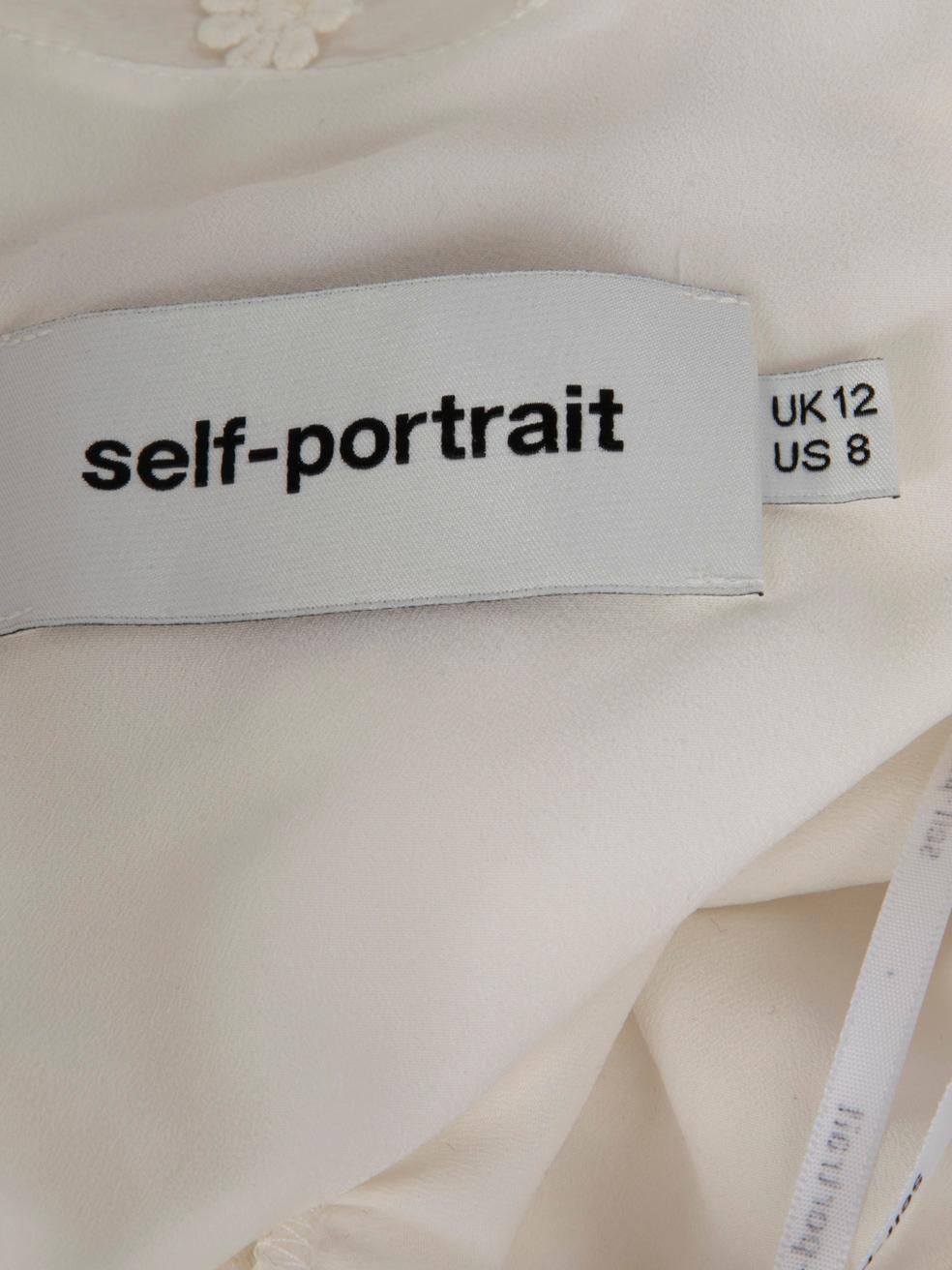 Self-Portrait White Floral Drape Sleeve Detail Dress Size L For Sale 3