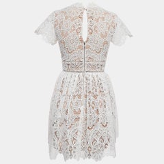 Self-Portrait White Floral Guipure Lace Mini Dress S