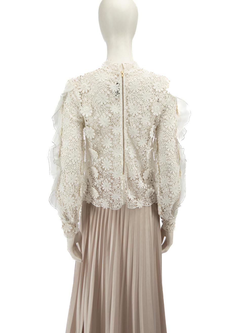 Self-Portrait White Floral Lace Long Sleeve Top Size S In Good Condition In London, GB