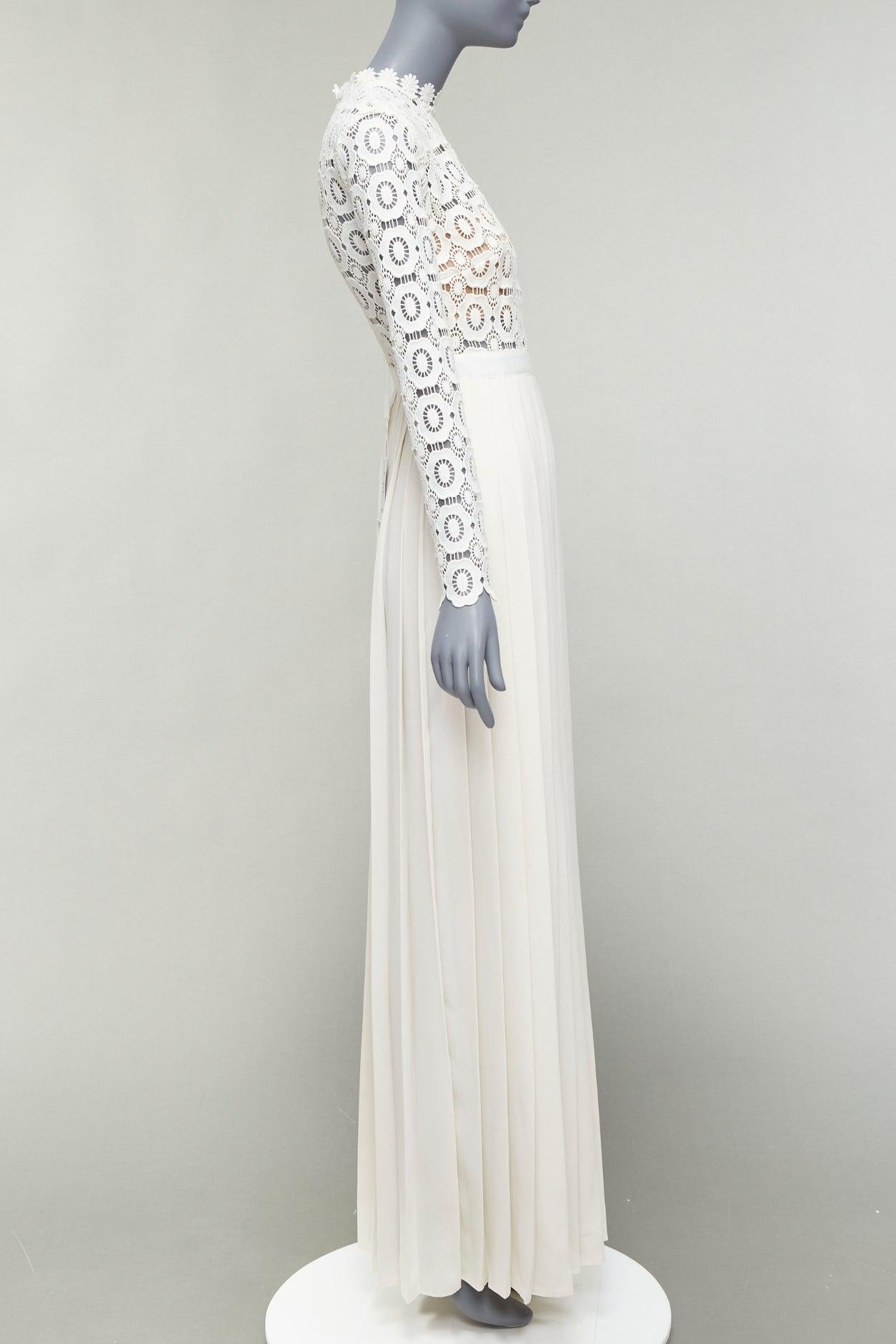 SELF PORTRAIT Weißes geblümtes Spitzen plissiertes Kleid mit hohem Schlitz UK6 XS Kate Middleton im Zustand „Relativ gut“ im Angebot in Hong Kong, NT