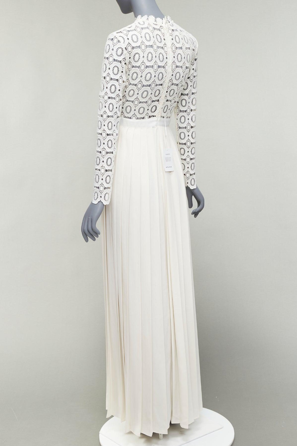 SELF PORTRAIT Weißes geblümtes Spitzen plissiertes Kleid mit hohem Schlitz UK6 XS Kate Middleton im Angebot 1