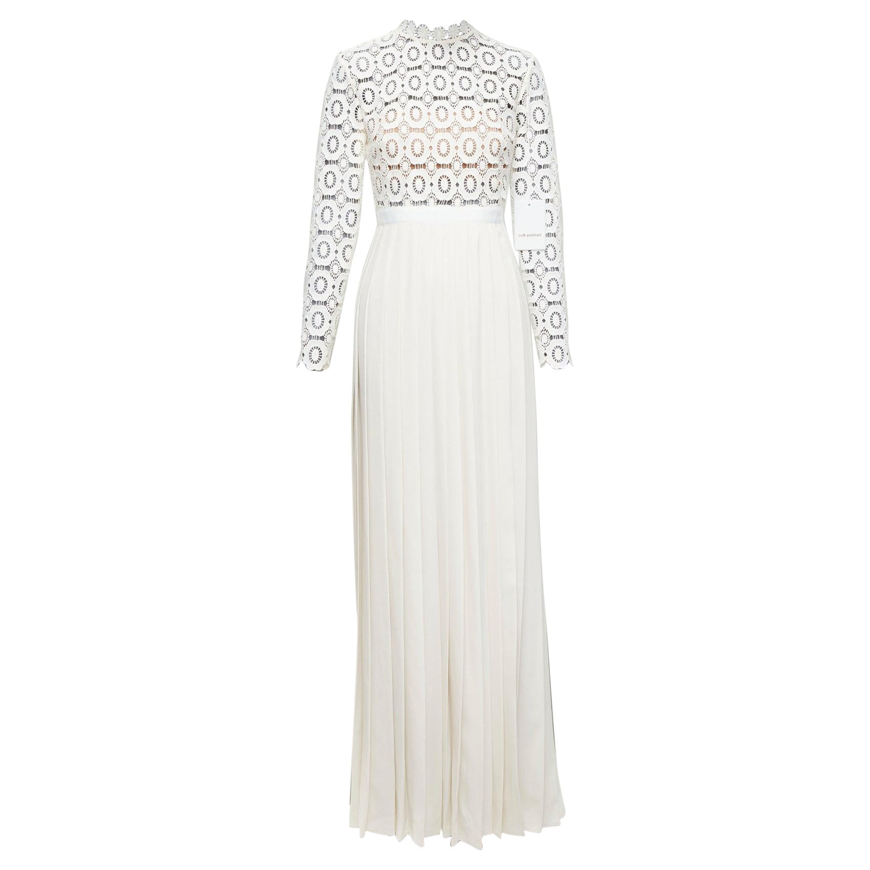 SELF PORTRAIT white floral lace pleated high slit dress UK6 XS Kate Middleton