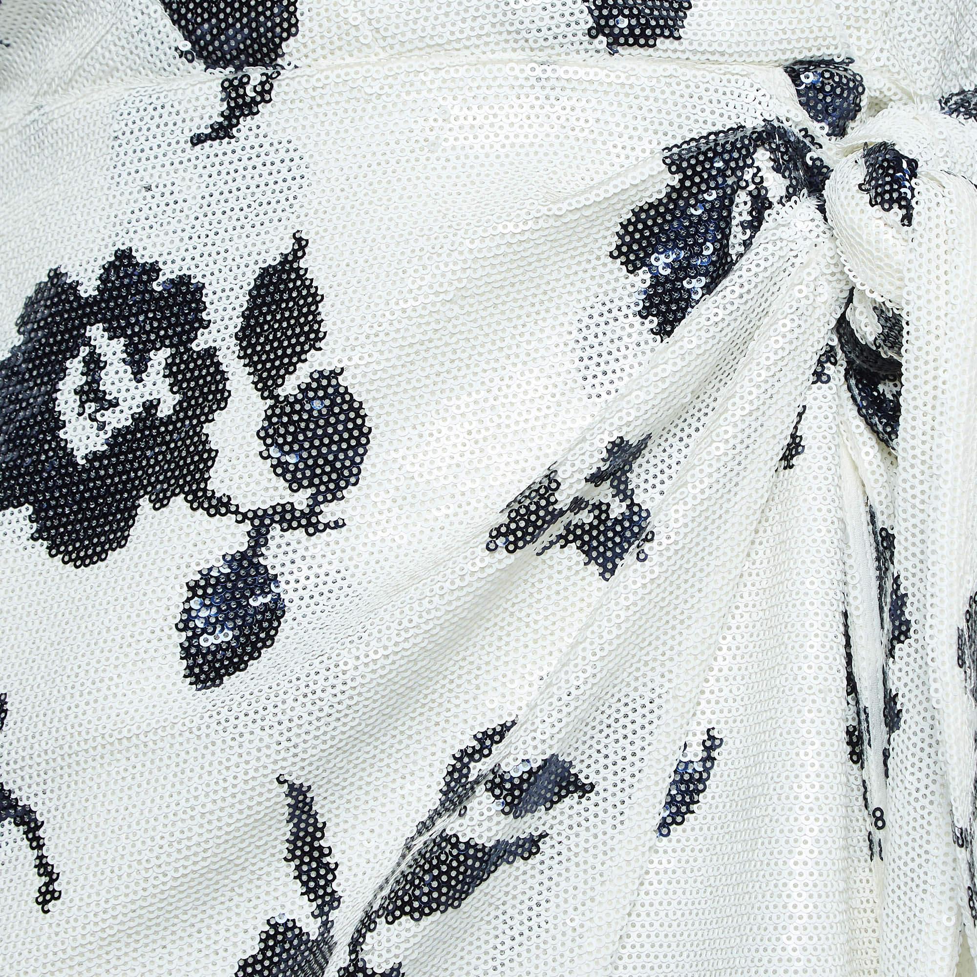 Self-Portrait Blanco Floral Lentejuelas Un Hombro Mini Vestido M Gris en venta