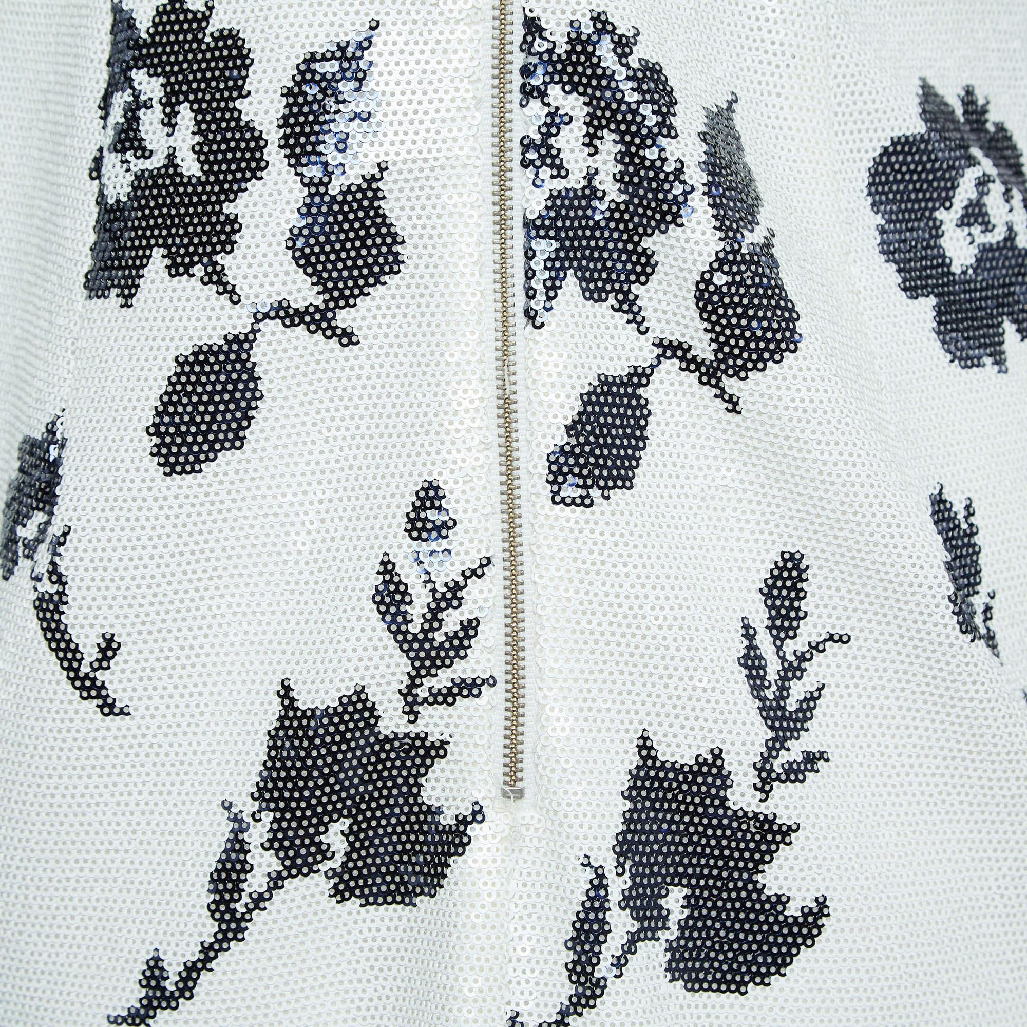 De las mujeres Self-Portrait Blanco Floral Lentejuelas Un Hombro Mini Vestido M en venta