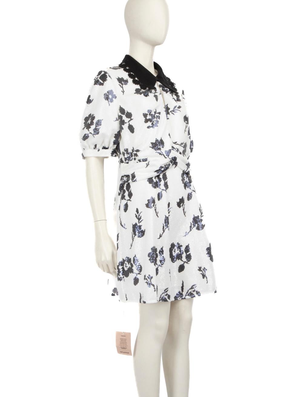 CONDITION is Never worn, with tags. No visible wear to the dress is evident on this new Self-Portrait designer resale item.
 
 
 
 Details
 
 
 White
 
 Synthetic
 
 Sequinned
 
 Dress
 
 Floral print
 
 Mini
 
 Floral collar
 
 Short puff sleeves
