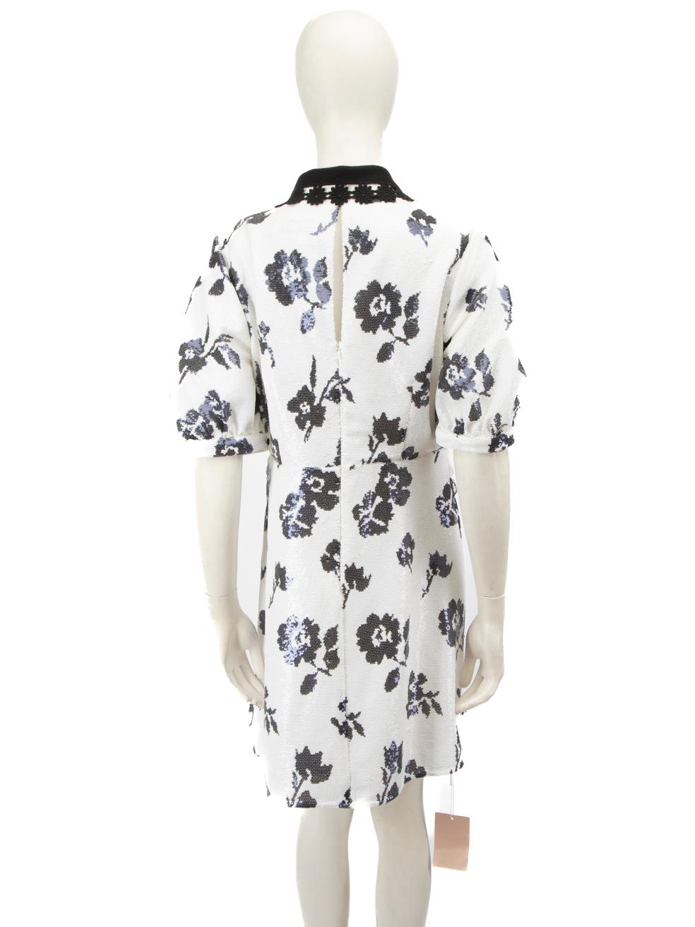 Self-Portrait Vestido Blanco Floral con Lentejuelas Talla XL Gris en venta