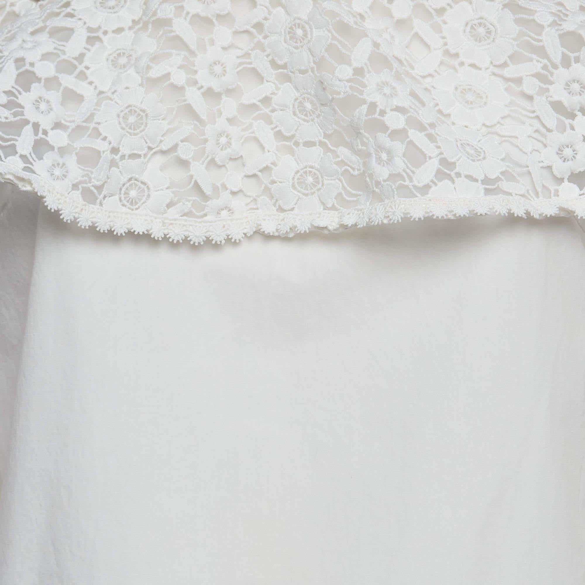 Gray Self Portrait White Guipure Lace Detachable Yoke and Cotton Hudson Top M For Sale