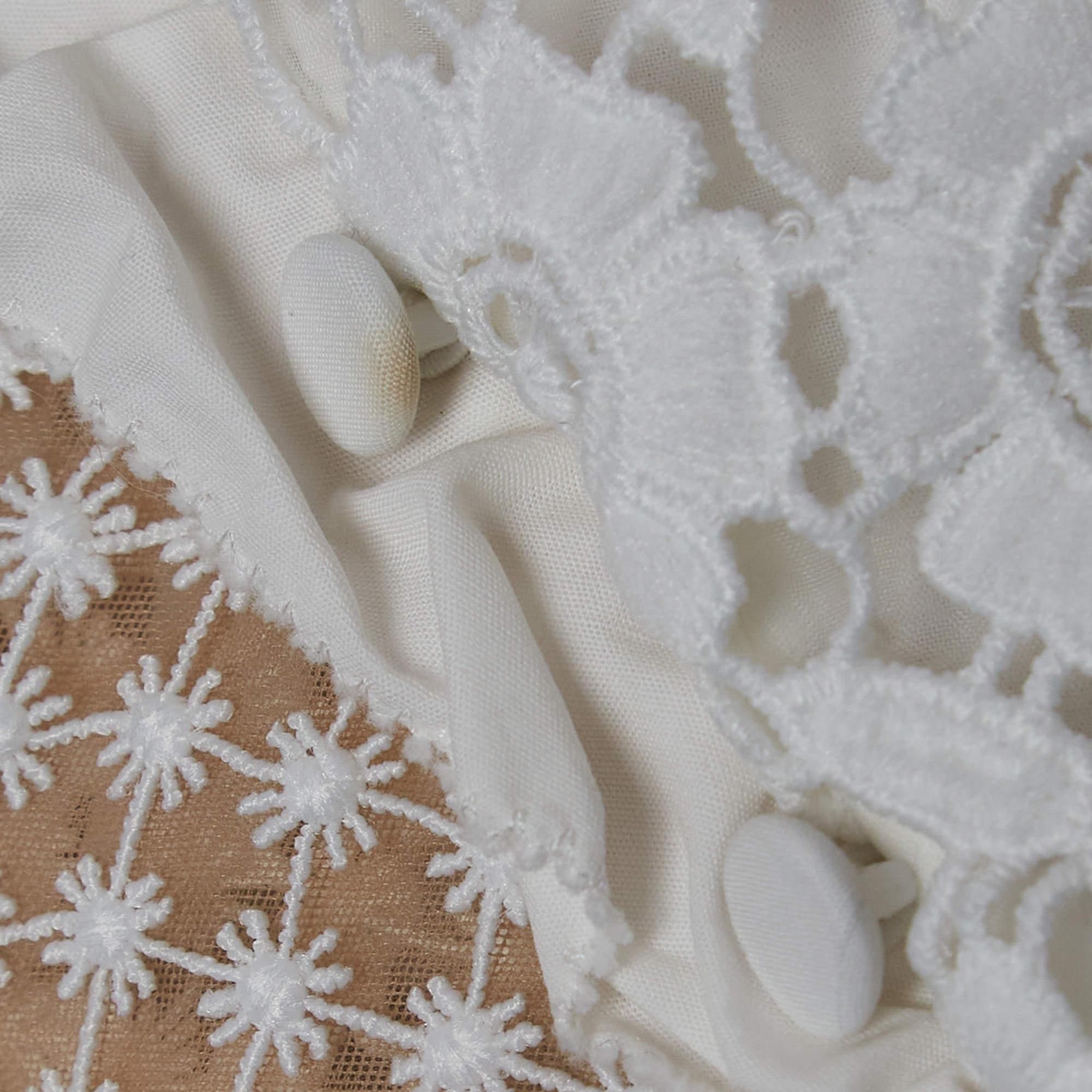 Self Portrait White Guipure Lace Detachable Yoke and Cotton Hudson Top M In Good Condition For Sale In Dubai, Al Qouz 2