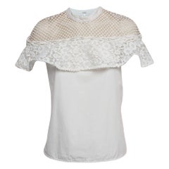 Self Portrait White Guipure Lace Detachable Yoke and Cotton Hudson Top M