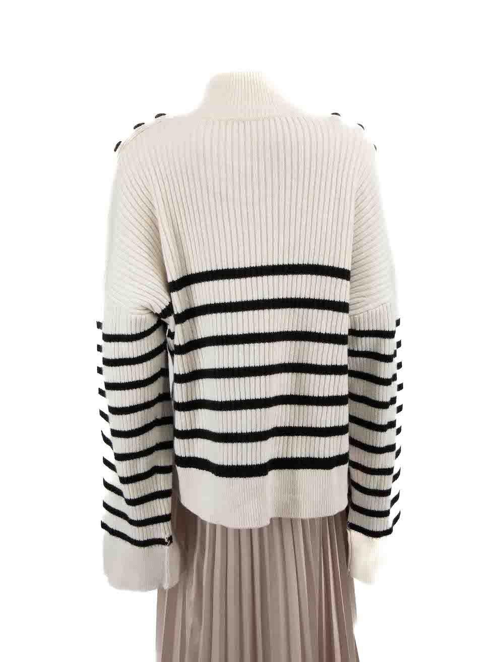 Self-Portrait White Knit Mariner Stripe Jumper Size L In Good Condition For Sale In London, GB