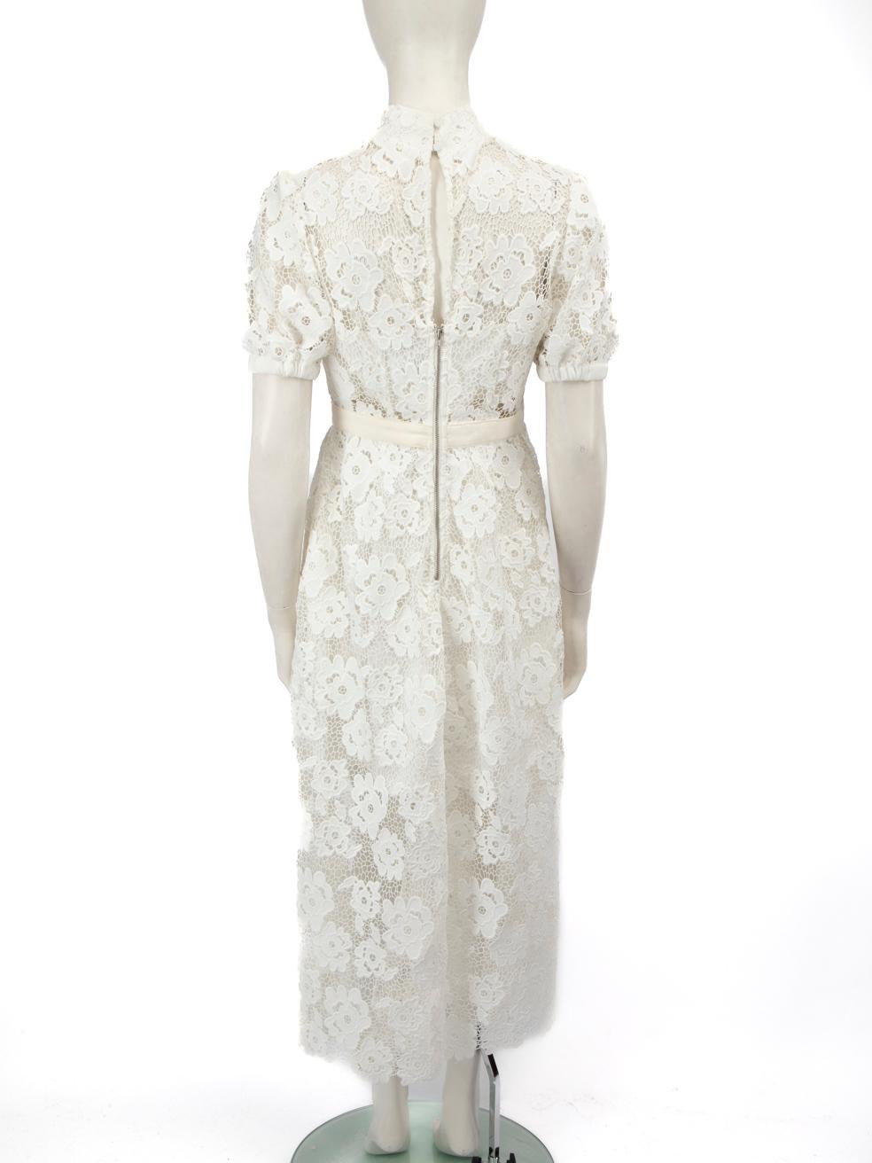 Gray Self-Portrait White Lace Floral Midi Dress Size L