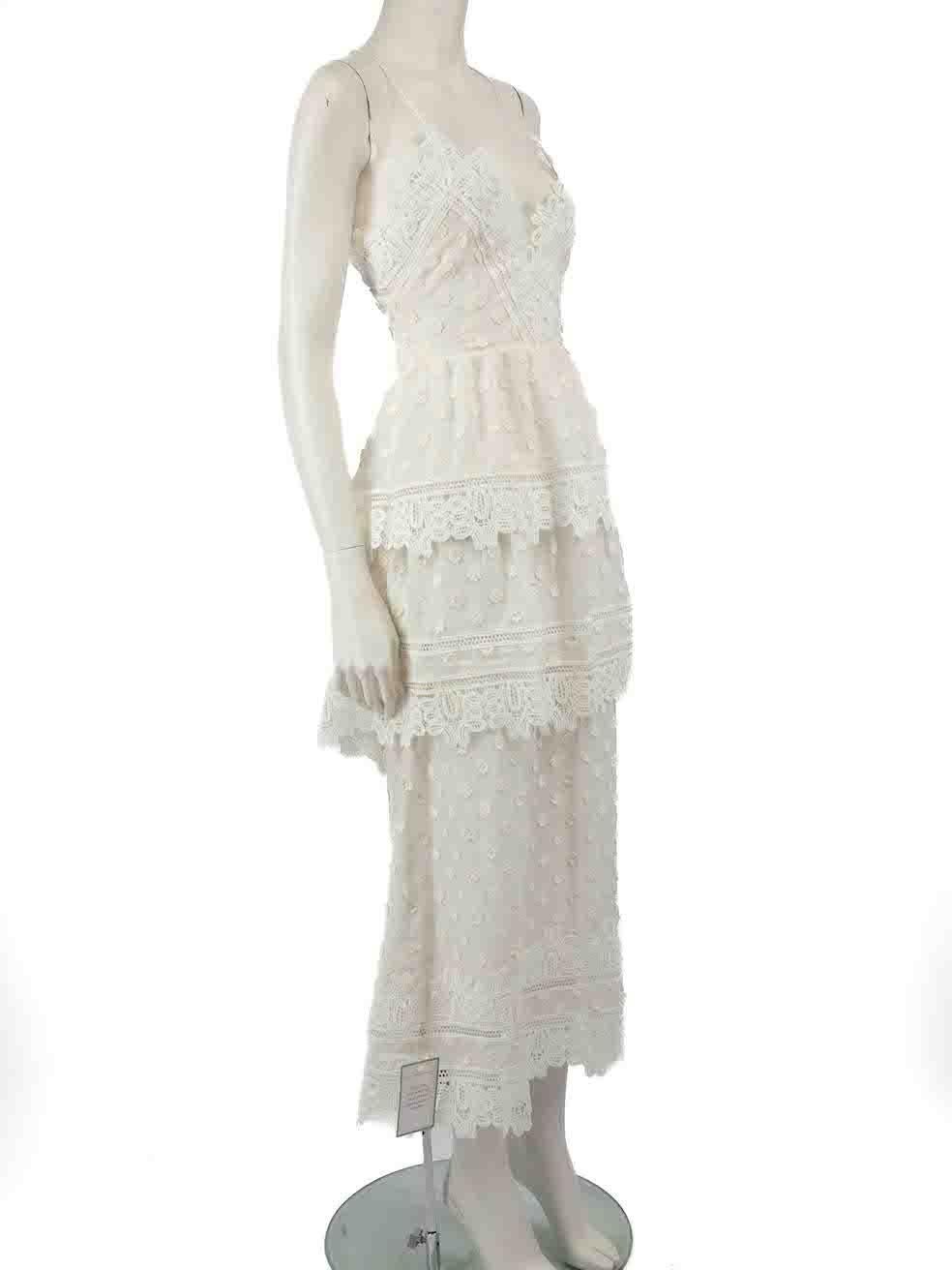 CONDITION is Never worn, with tags. No visible wear to dress is evident on this new Self Portrait designer resale item.
 
 
 
 Details
 
 
 Ivy model
 
 White
 
 Cotton
 
 Midi dress
 
 Floral lace accent
 
 V neckline
 
 Cut out back detail
 
 Lace