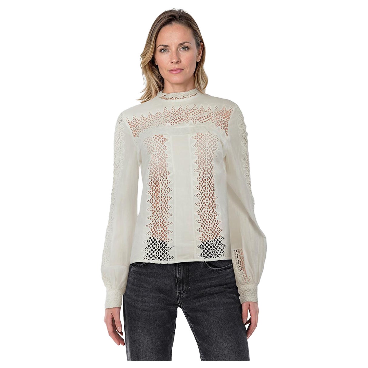 Self-Portrait White Lace Sheer Top Size L en venta