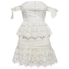 Self Portrait White Lace Tiered Off Shoulder Mini Dress S
