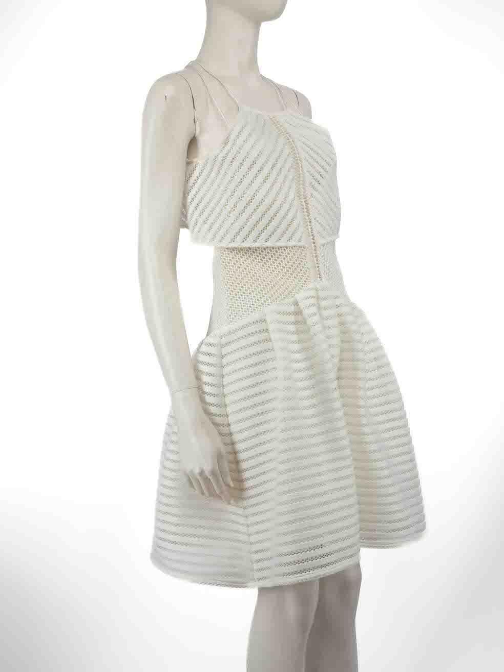 Self-Portrait White Mesh Striped Dress Size L In Excellent Condition For Sale In London, GB