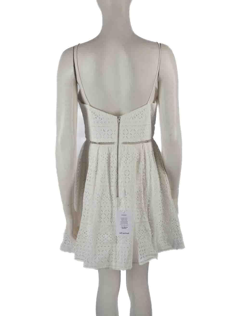 Self-Portrait White Mixed Broderie Azaelea Mini Dress Size L In New Condition For Sale In London, GB