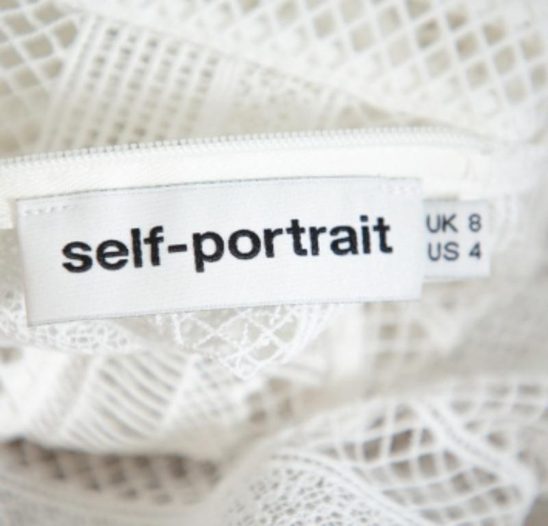 Self Portrait White Paneled Lace Sheer Long Sleeve Top S For Sale 1
