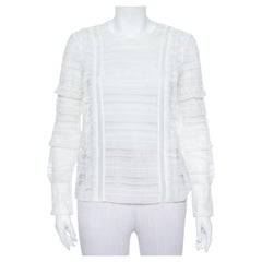 Self Portrait White Paneled Lace Sheer Long Sleeve Top S