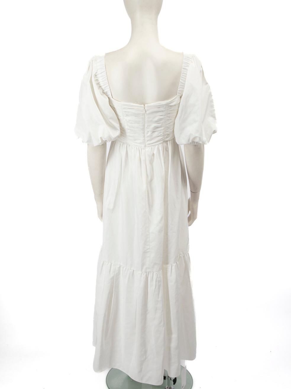 Gray Self-Portrait White Puff Sleeve Midi Dress Size M For Sale