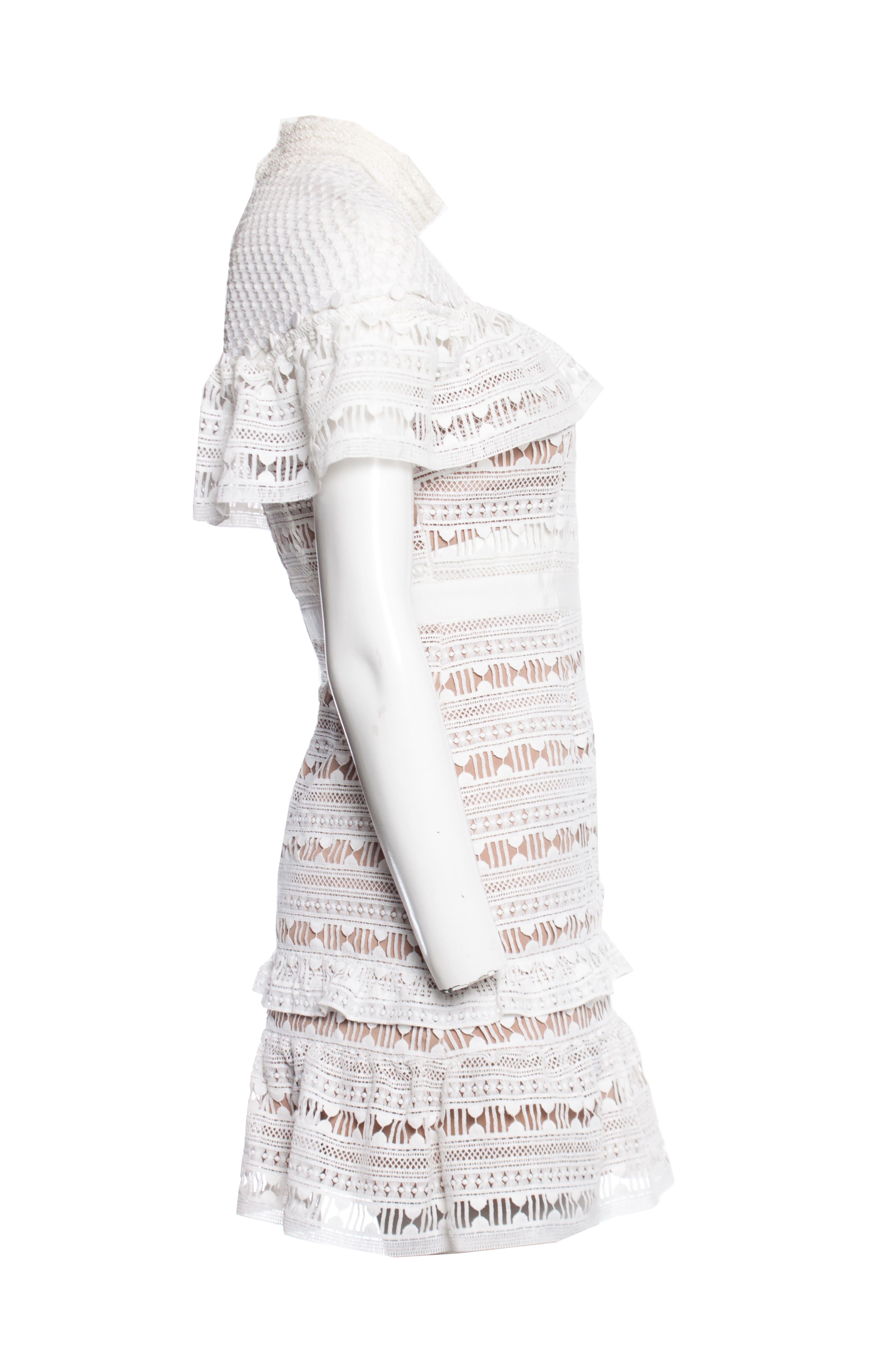 Self Portrait, White ruffled lace mini dress. For Sale 1