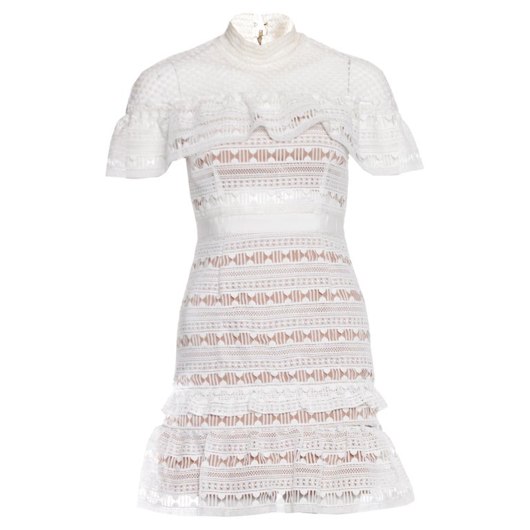 Self-Portrait - Ruffled Guipure Lace Mini Dress - White