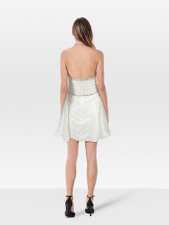 Self-Portrait White Taffeta Diamanté Trim Mini Dress Size L