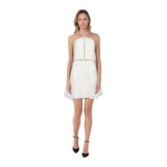 Self-Portrait Mini Dress in taffettà bianco con finiture diamantate taglia L.A.