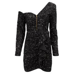 Self-Portrait Women's Black Asymmetric Sequinned Mini Dress