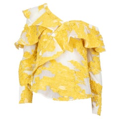 Self-Portrait Yellow Floral Asymmetric Ruffled Top Size XS