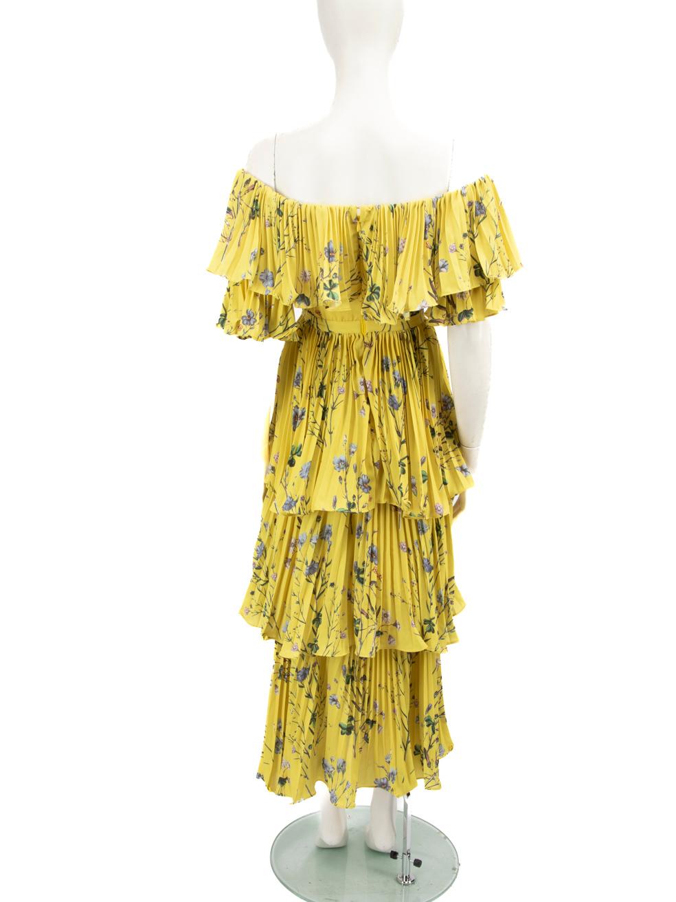 Self-Portrait Vestido Midi Amarillo Estampado Floral Talla XXS en Bueno Estado en London, GB