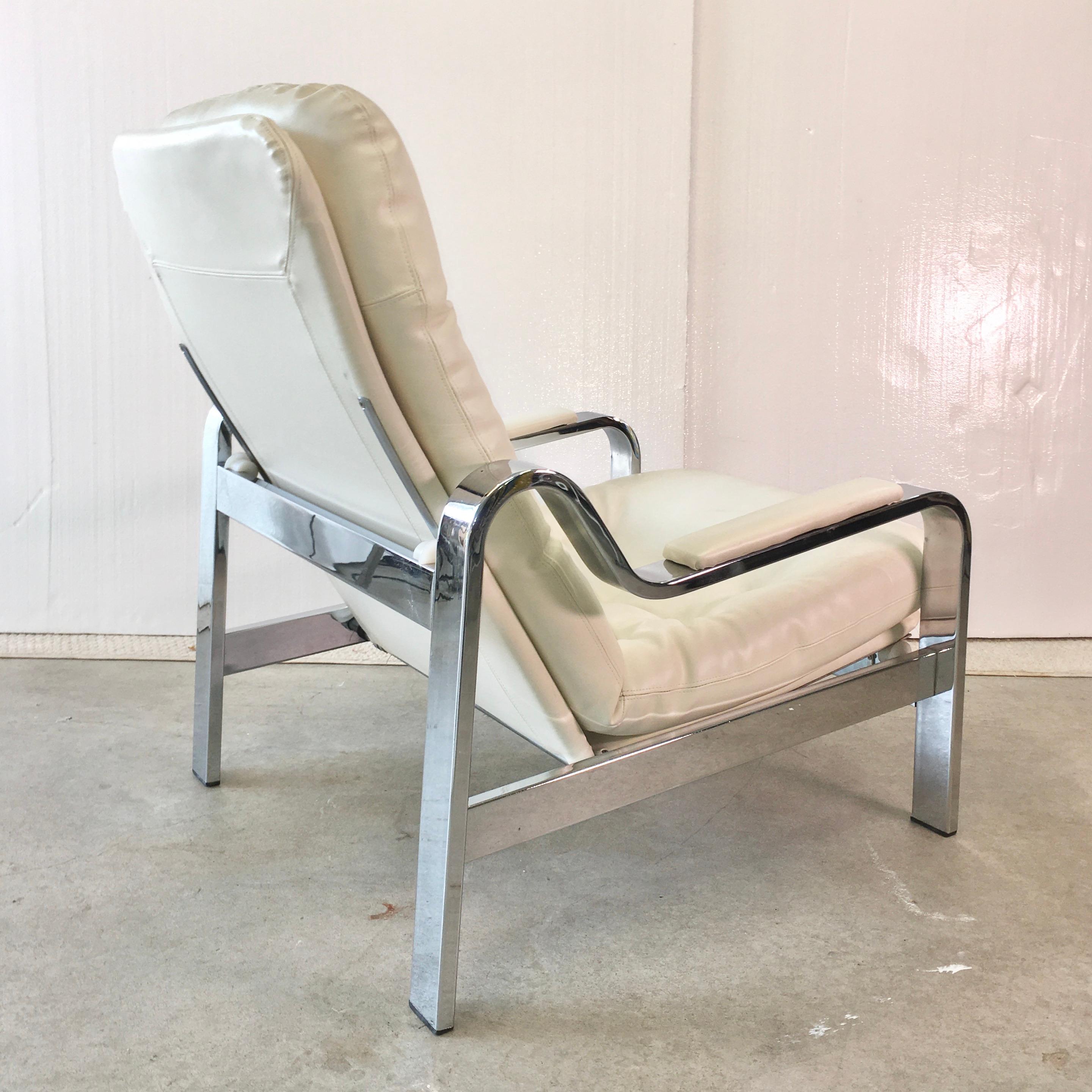 Selig 1970s Chrome Reclining Lounge Chair with Ottoman 8