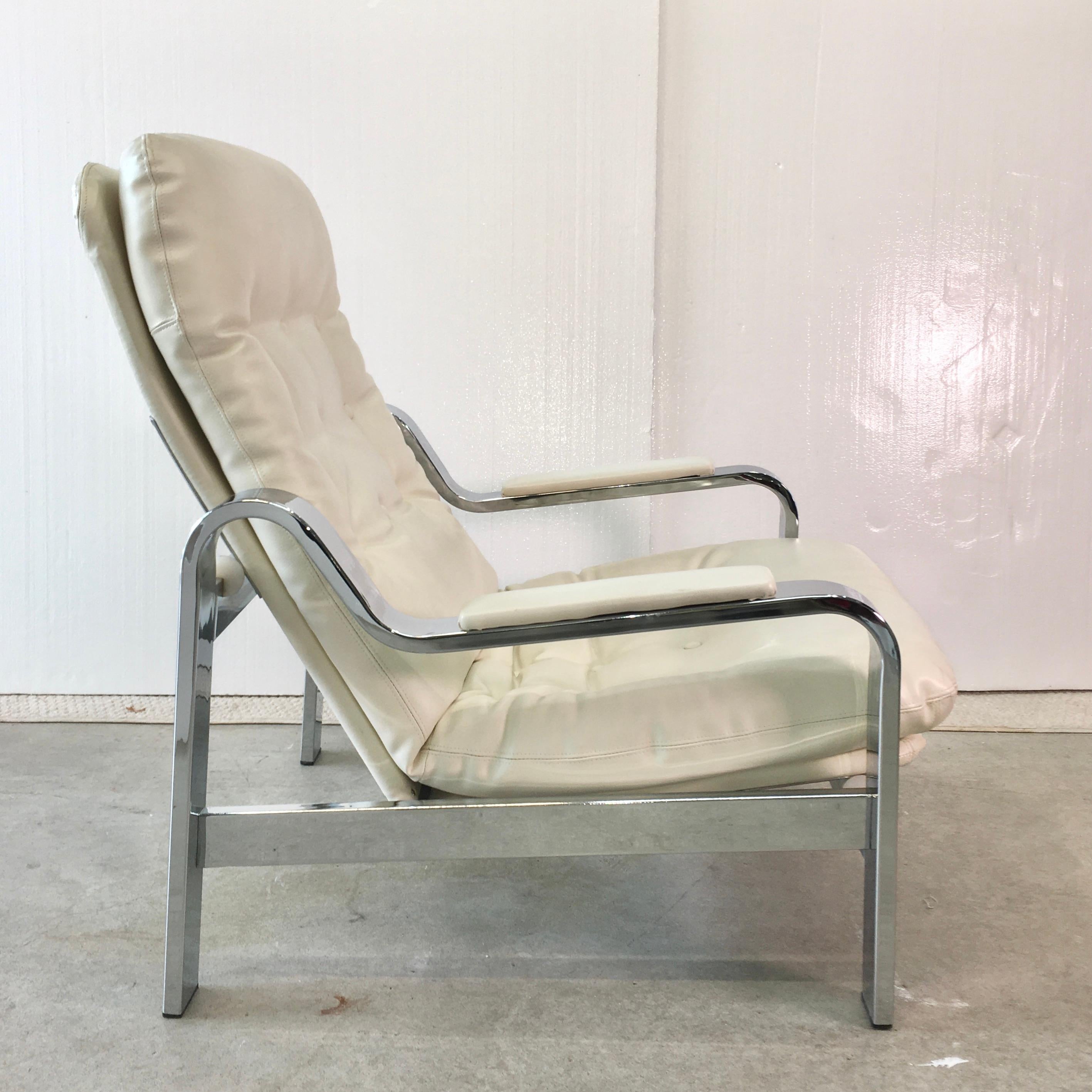 Selig 1970s Chrome Reclining Lounge Chair with Ottoman 9
