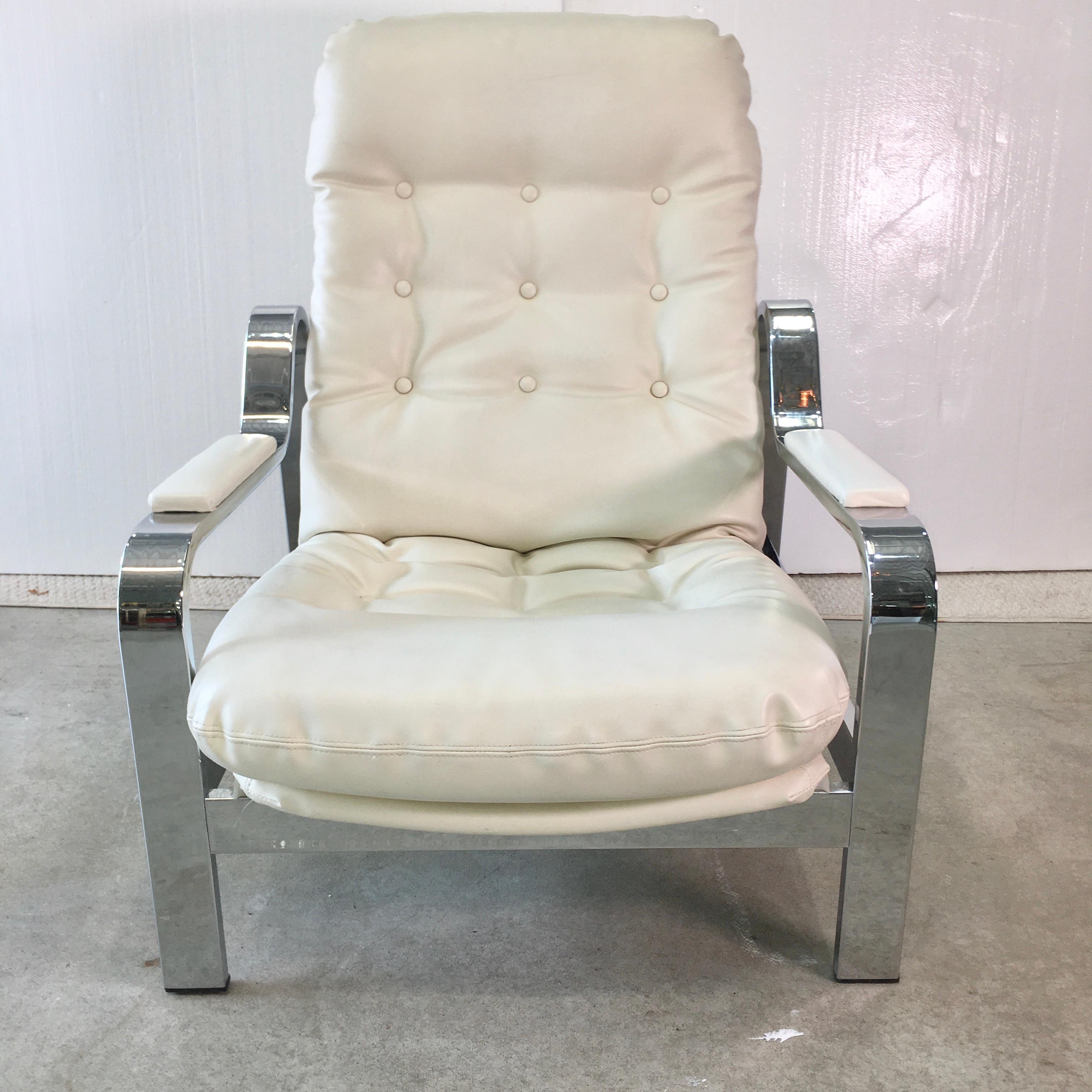 Selig 1970s Chrome Reclining Lounge Chair with Ottoman 10