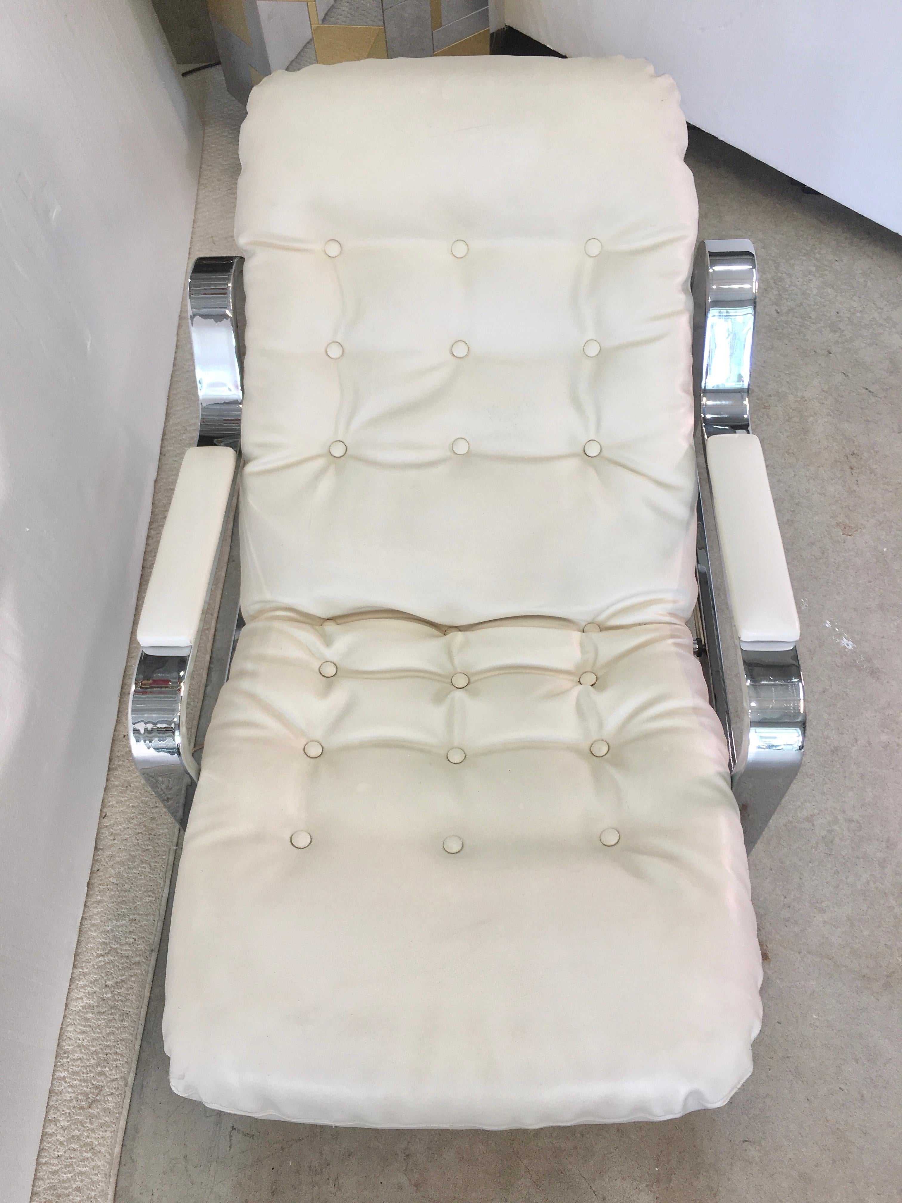 Selig 1970s Chrome Reclining Lounge Chair with Ottoman 2