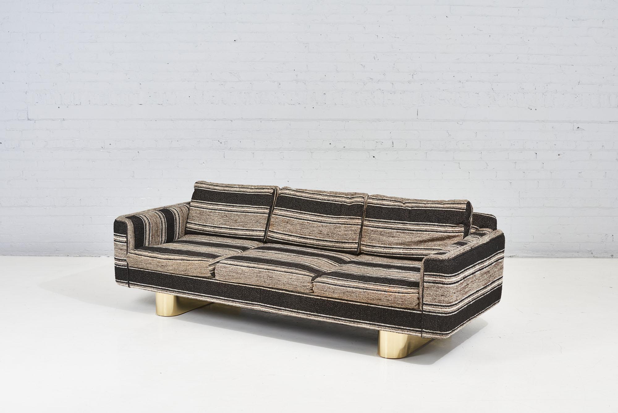 Selig 1970's sofa on brass Plinth bases, Original upholstery.