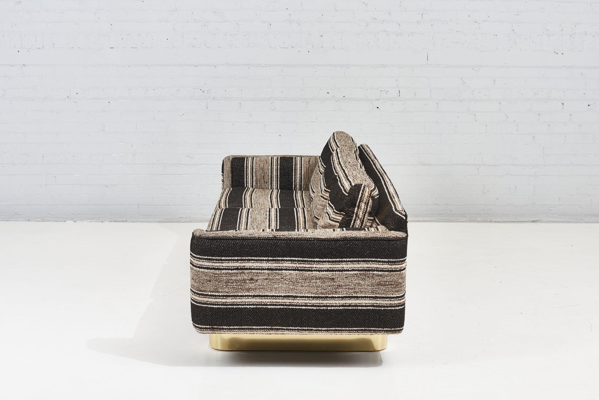 Upholstery Selig 1970's Sofa on Brass Plinth Bases
