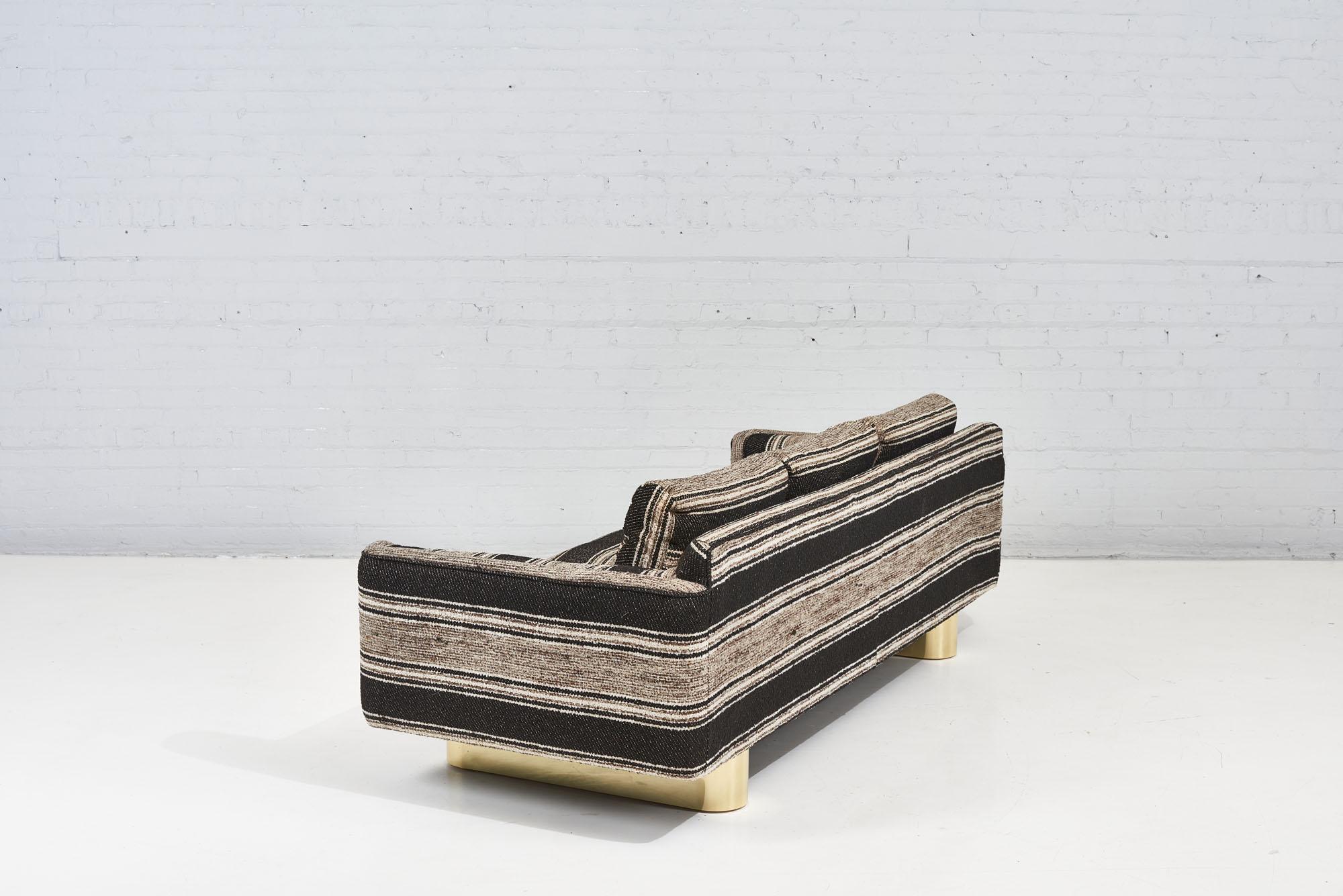 Selig 1970's Sofa on Brass Plinth Bases For Sale 1