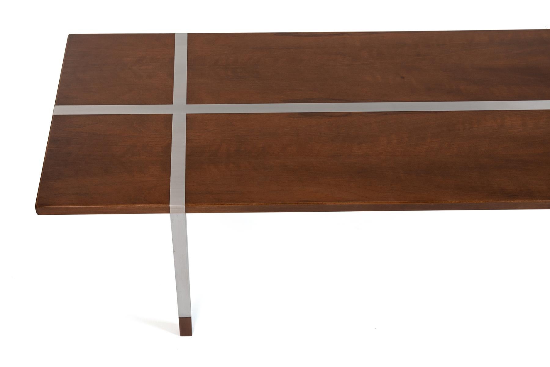 Mid-Century Modern Selig Walnut Coffee Table with Aluminum Detailing, 1950's 