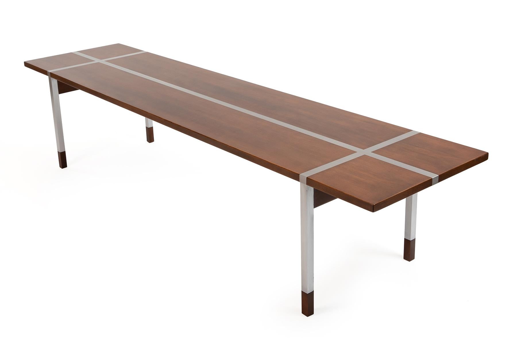Danish Selig Walnut Coffee Table with Aluminum Detailing, 1950's 
