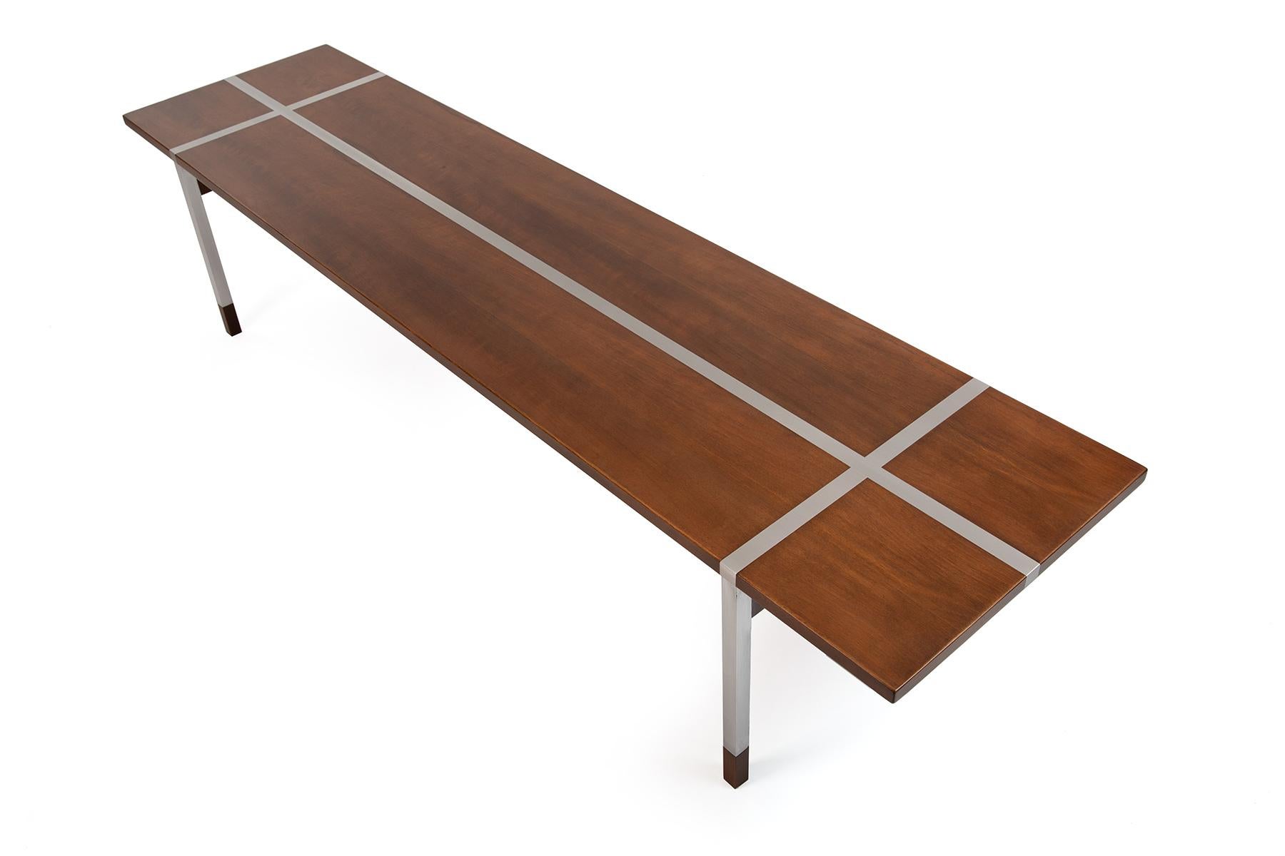 Selig Walnut Coffee Table with Aluminum Detailing, 1950's  In Good Condition In Phoenix, AZ
