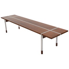 Selig Walnut Coffee Table with Aluminum Detailing, 1950's 
