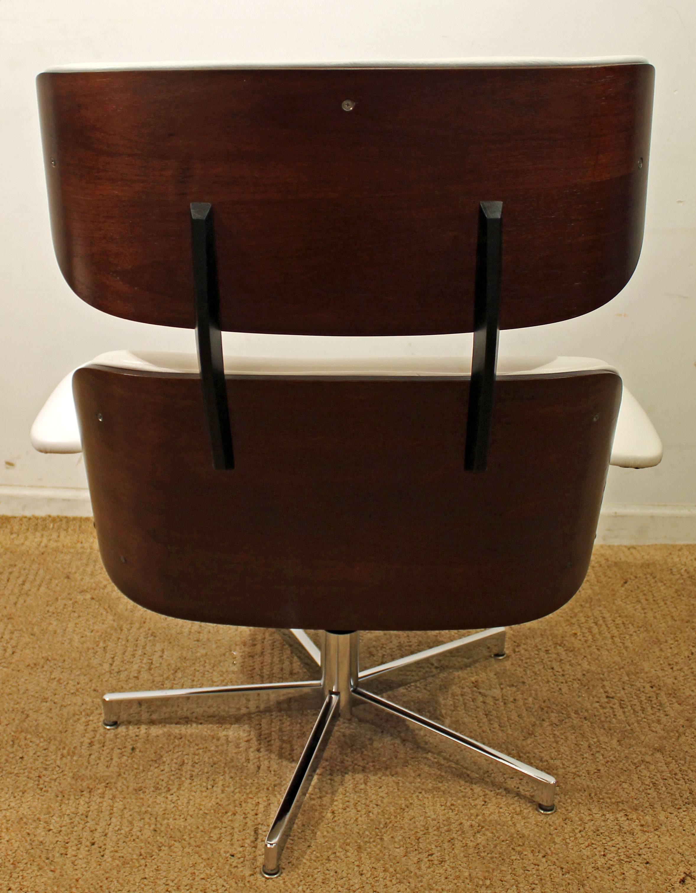 Mid-Century Modern Selig Eames Leather Swivel Lounge Chair and Ottoman