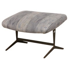 Selig Grey Fabric Upholstery and Brass Scoop Chair Footstool