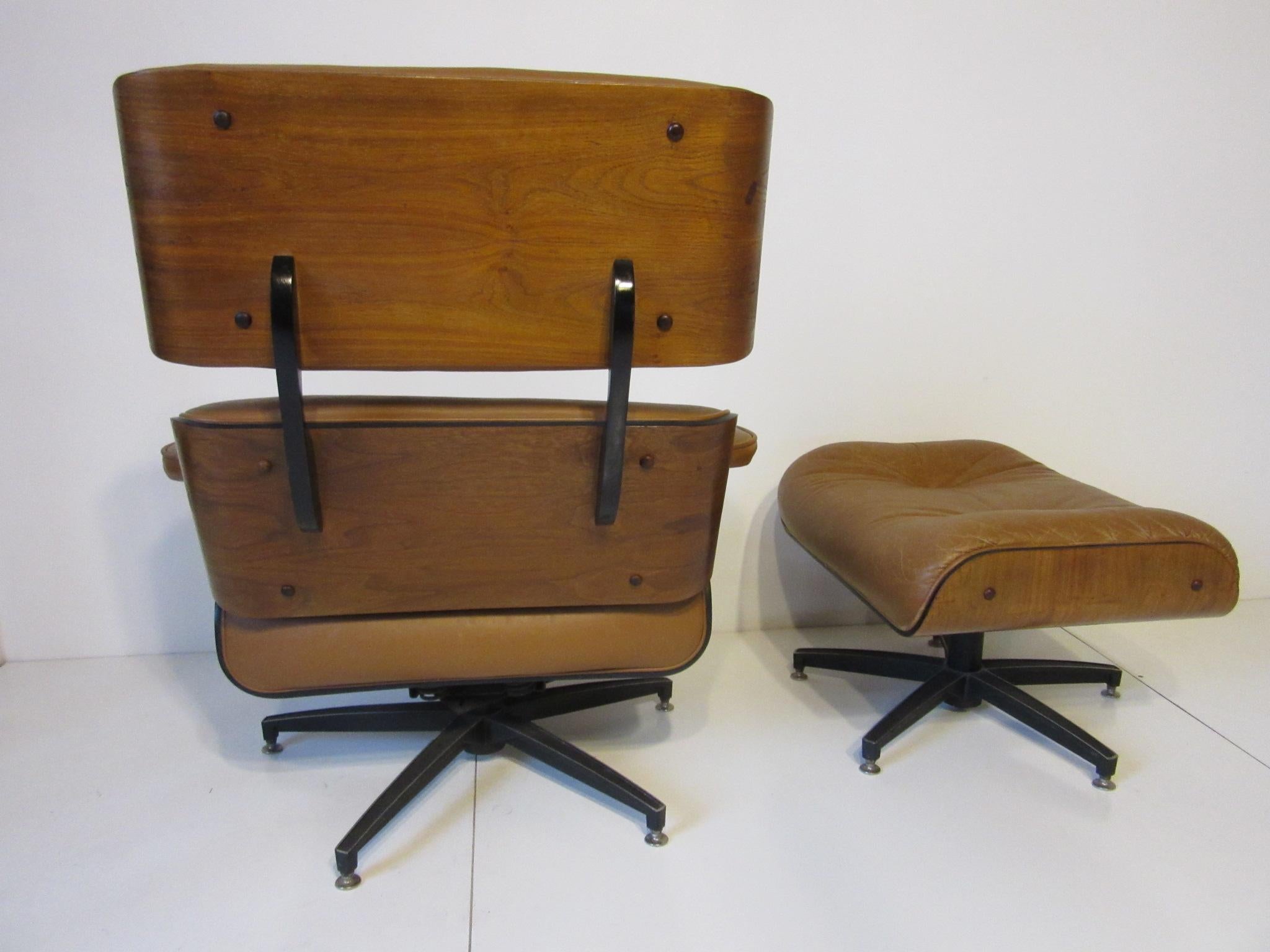Mid-Century Modern Selig Leather Lounge Chair or Ottoman in the style of Eames or Herman Miller