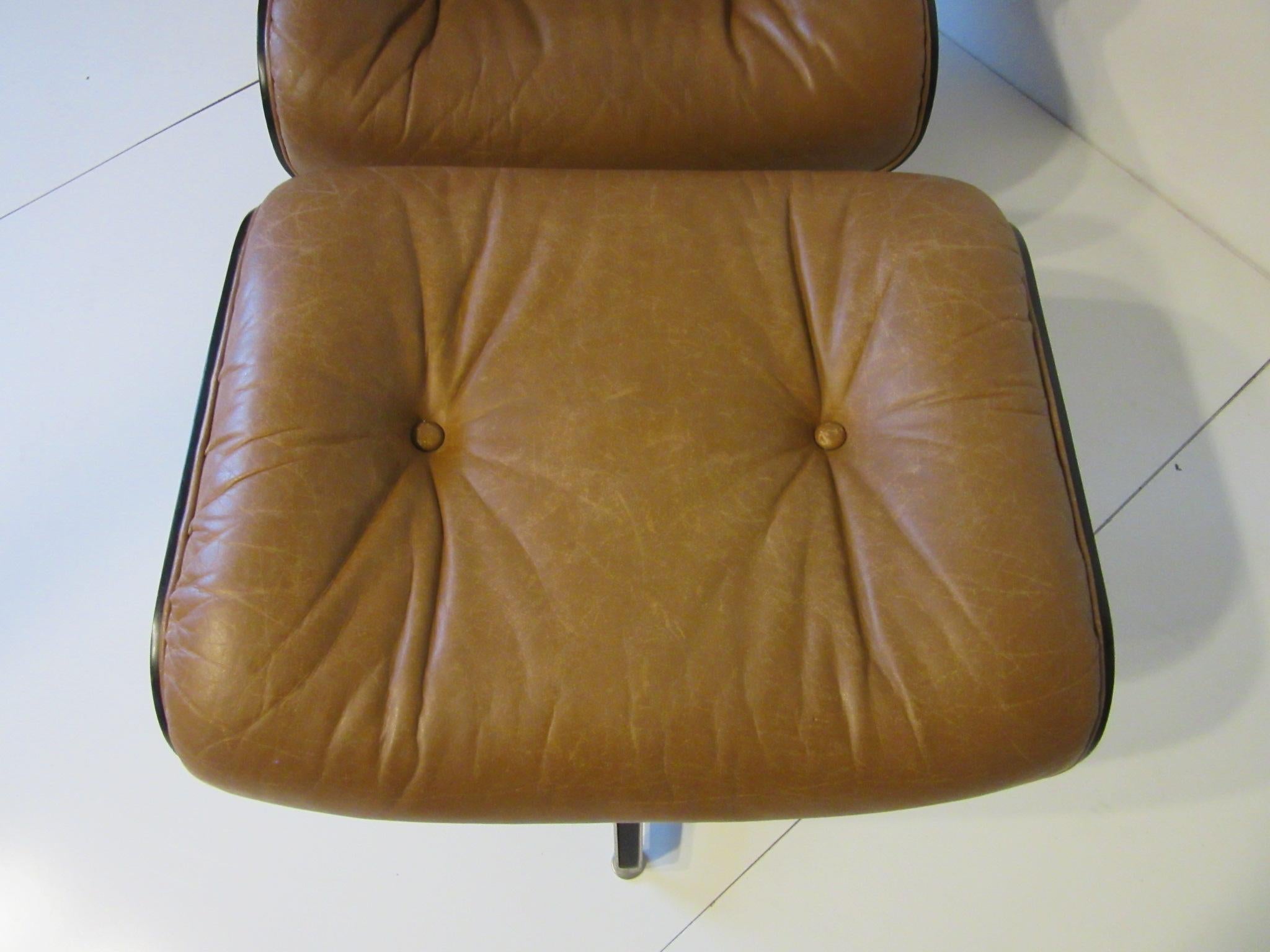 20th Century Selig Leather Lounge Chair or Ottoman in the style of Eames or Herman Miller