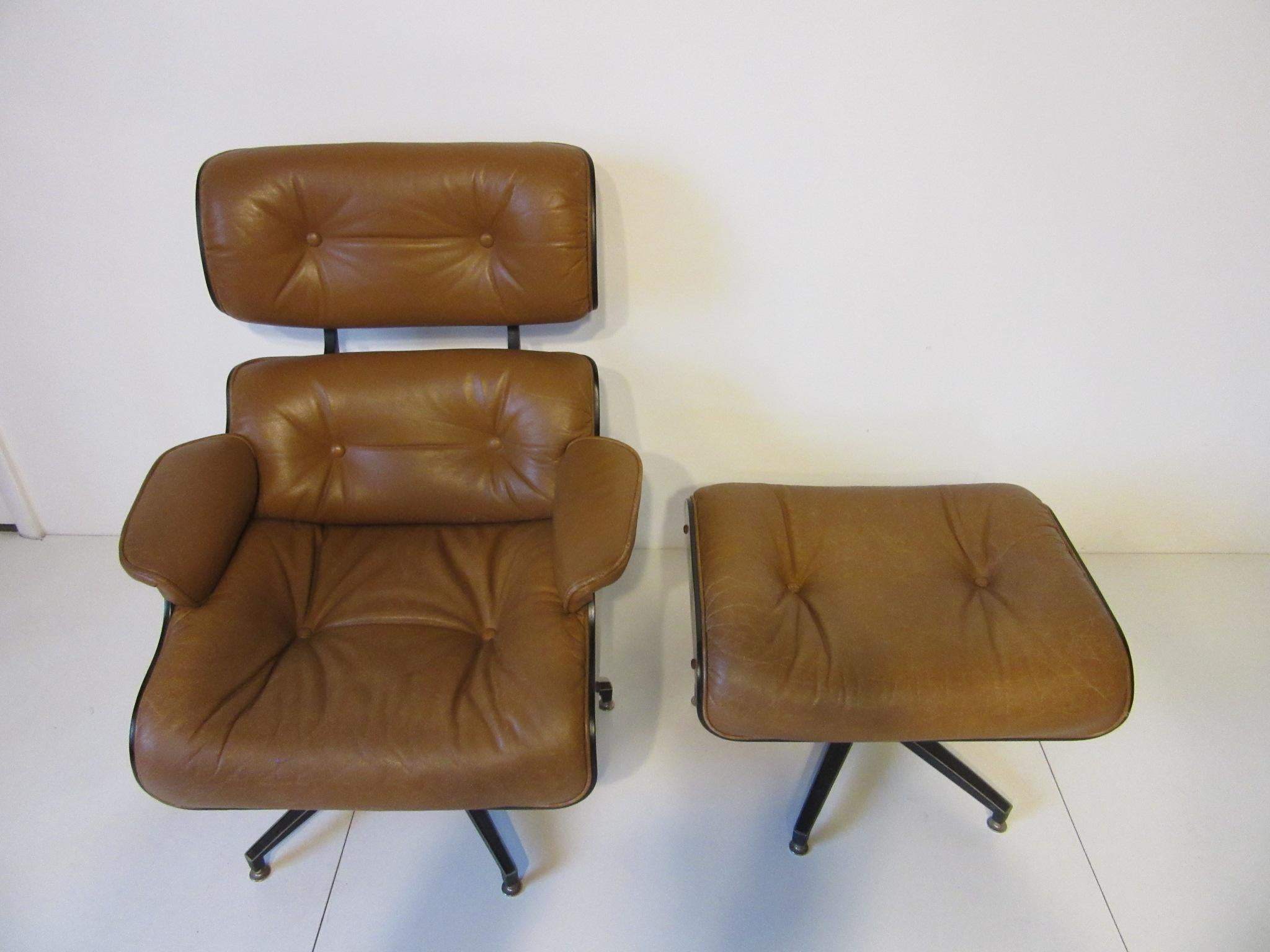 Selig Leather Lounge Chair or Ottoman in the style of Eames or Herman Miller 2