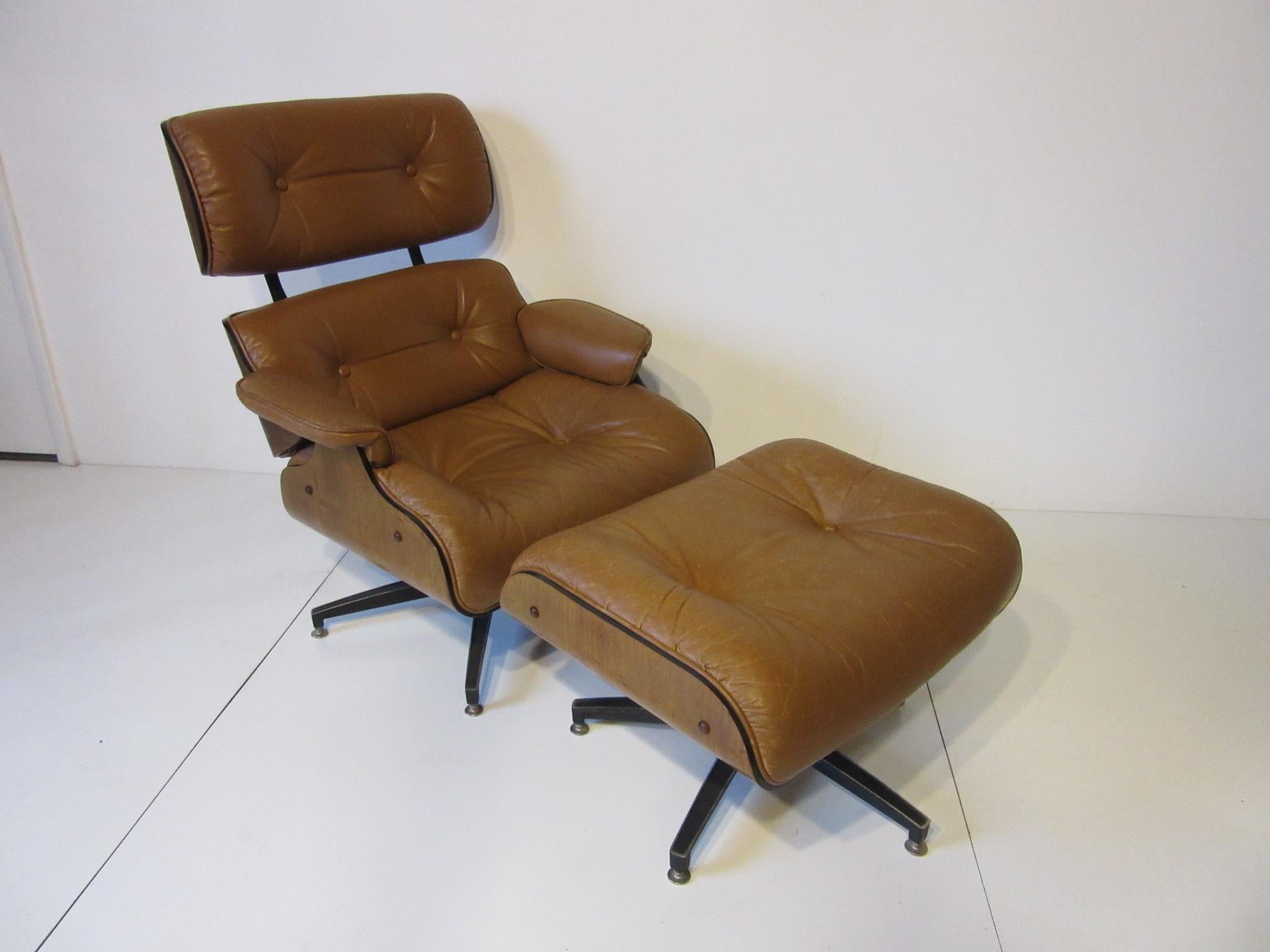 Selig Leather Lounge Chair or Ottoman in the style of Eames or Herman Miller 3